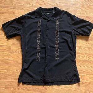 Alfani Black Short Sleeve Embroidered Shirt